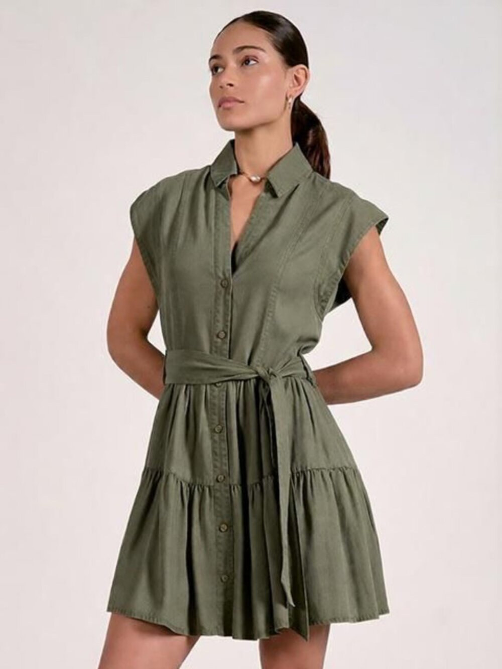 NWT Elan Denim Julia Dress in Army Green / M